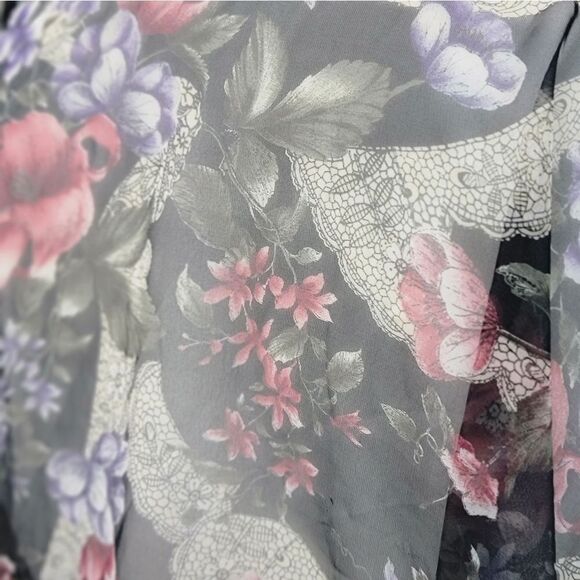 Victoria’s Secret Gold Label Vintage 90’s Sheer Black Floral Print Kimono Robe - Picture 5 of 8